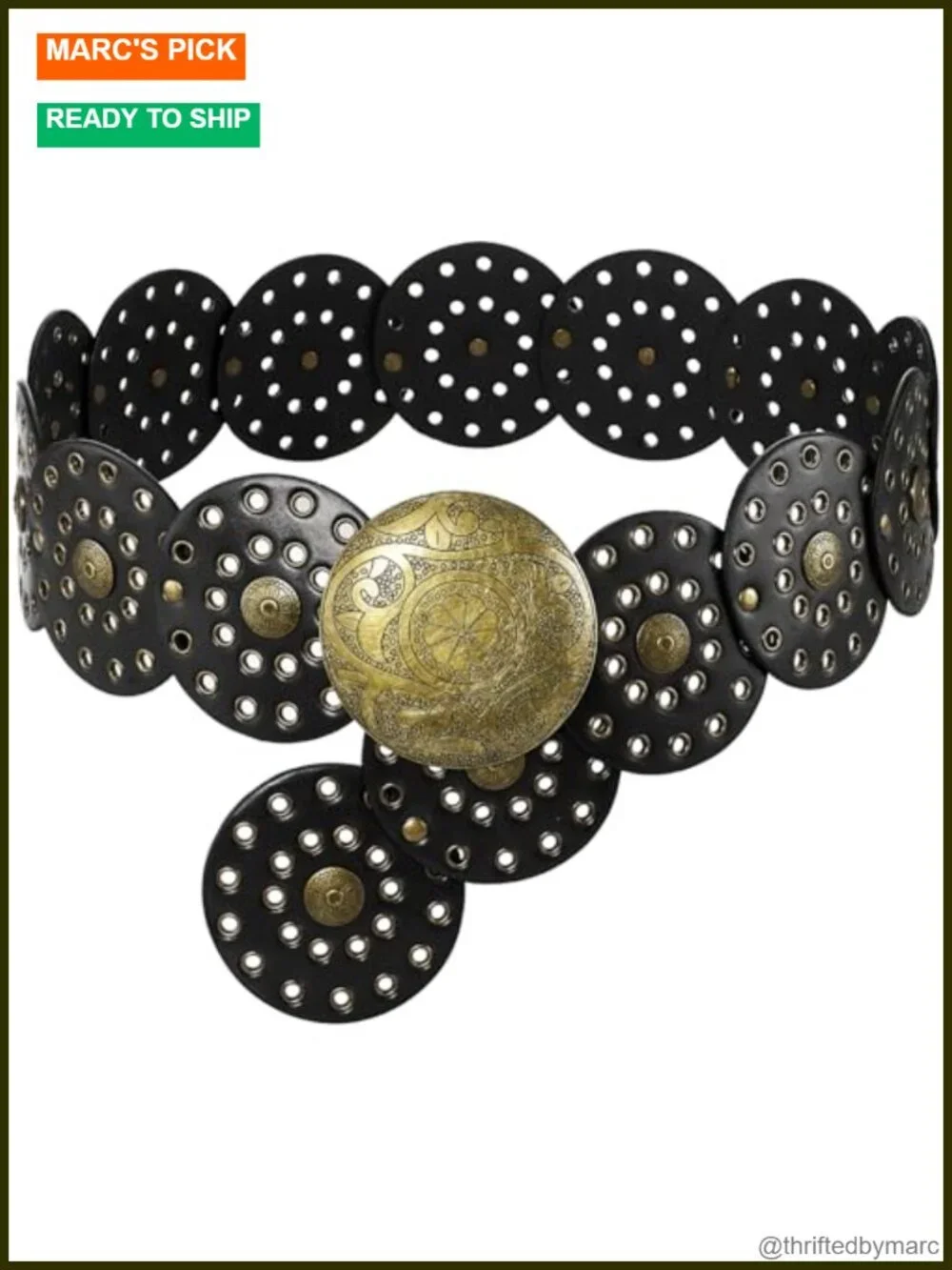 Wide PU Leather Disc Belt Hollow Out Round Vintage Western Waist Belt